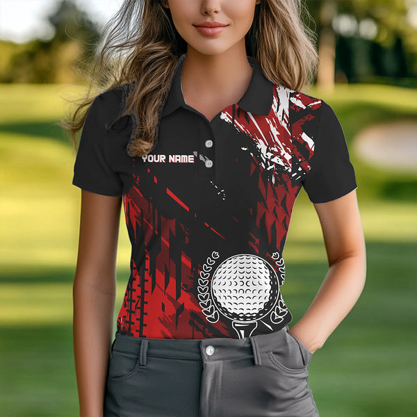Black and Red Womens Golf Polo Shirts Custom retro golf ball clubs golf team league jerseys NQS9455
