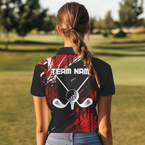 Black and Red Womens Golf Polo Shirts Custom retro golf ball clubs golf team league jerseys NQS9455