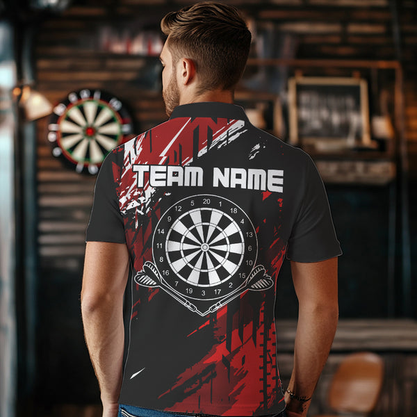 Retro Black Red Pattern Custom Darts Polo, Quarter-Zip Shirts For For Men Dart Team Jerseys NQS9456