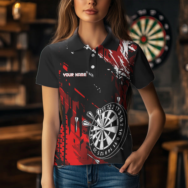 Retro Black Red Pattern Custom Darts Polo, Quarter-Zip Shirts For Women Dart Team Jerseys NQS9456