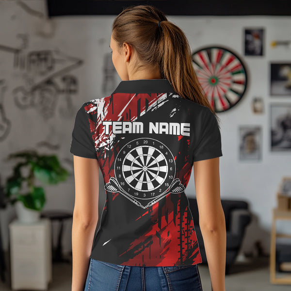 Retro Black Red Pattern Custom Darts Polo, Quarter-Zip Shirts For Women Dart Team Jerseys NQS9456