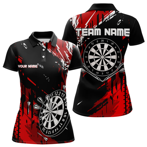 Retro Black Red Pattern Custom Darts Polo, Quarter-Zip Shirts For Women Dart Team Jerseys NQS9456