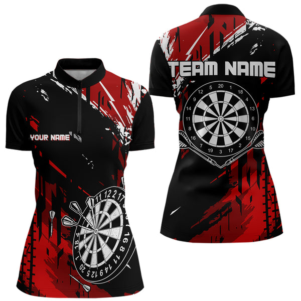 Retro Black Red Pattern Custom Darts Polo, Quarter-Zip Shirts For Women Dart Team Jerseys NQS9456