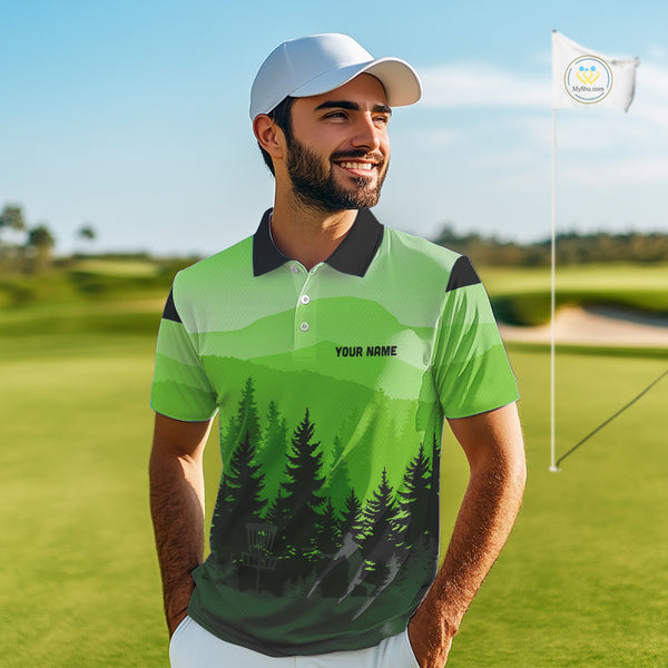 Green pattern forest Mens Disc golf polo shirts Custom team disc golf jerseys for men NQS10027