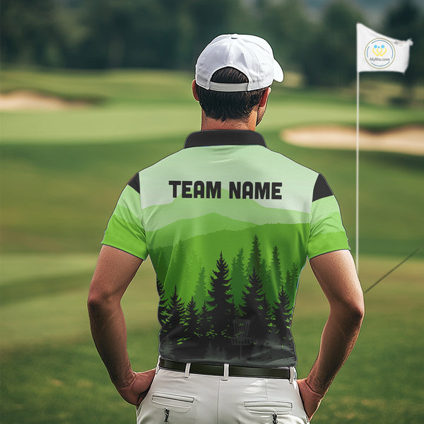 Green pattern forest Mens Disc golf polo shirts Custom team disc golf jerseys for men NQS10027