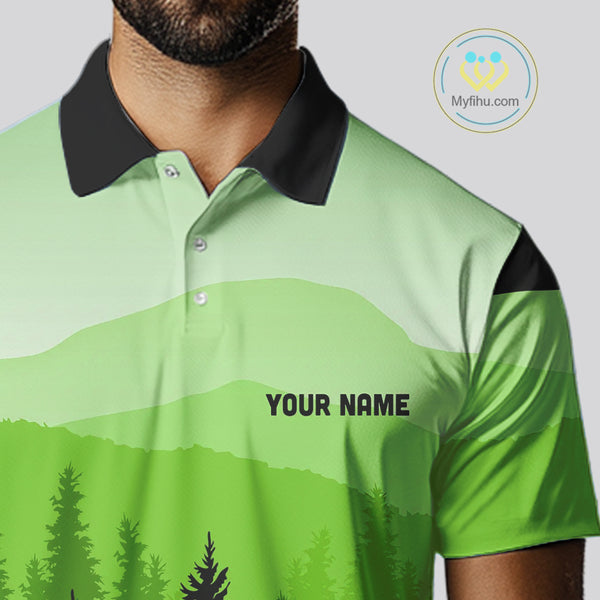 Green pattern forest Mens Disc golf polo shirts Custom team disc golf jerseys for men NQS10027