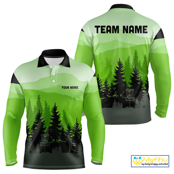 Green pattern forest Mens Disc golf polo shirts Custom team disc golf jerseys for men NQS10027