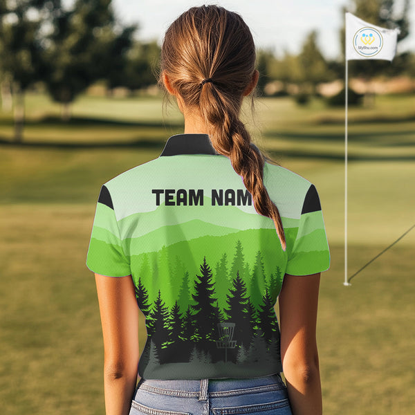 Green pattern forest Women Disc golf polo shirts Custom team disc golf jerseys for ladies NQS10027