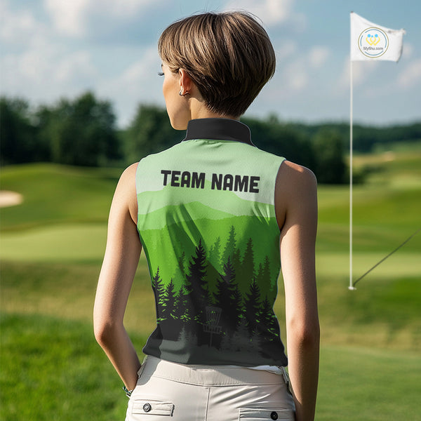 Green pattern forest Womens sleeveless polo shirt Custom team disc golf jerseys for ladies NQS10027