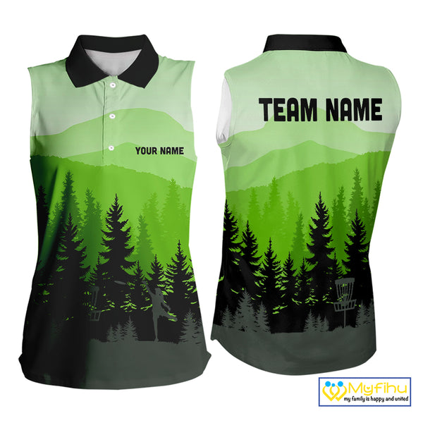 Green pattern forest Womens sleeveless polo shirt Custom team disc golf jerseys for ladies NQS10027