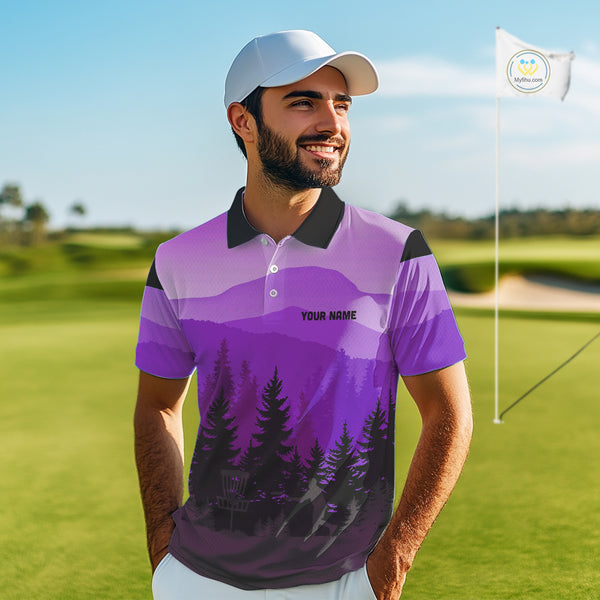 Purple pattern forest Mens Disc golf polo shirts Custom team disc golf jerseys for men NQS10028
