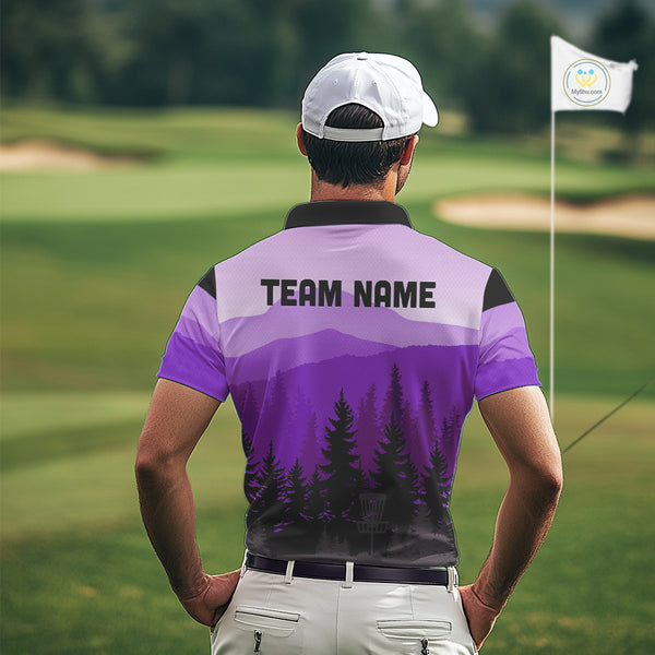 Purple pattern forest Mens Disc golf polo shirts Custom team disc golf jerseys for men NQS10028
