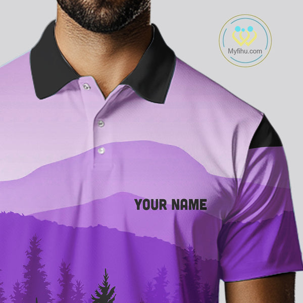 Purple pattern forest Mens Disc golf polo shirts Custom team disc golf jerseys for men NQS10028