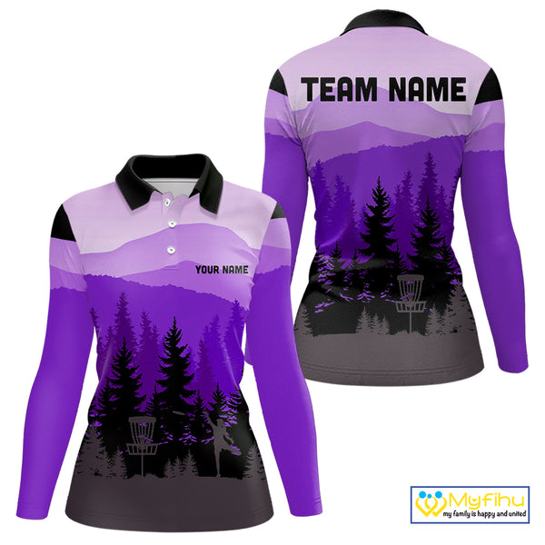 Purple pattern forest Women Disc golf polo shirts Custom team disc golf jerseys for ladies NQS10028