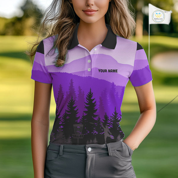 Purple pattern forest Women Disc golf polo shirts Custom team disc golf jerseys for ladies NQS10028