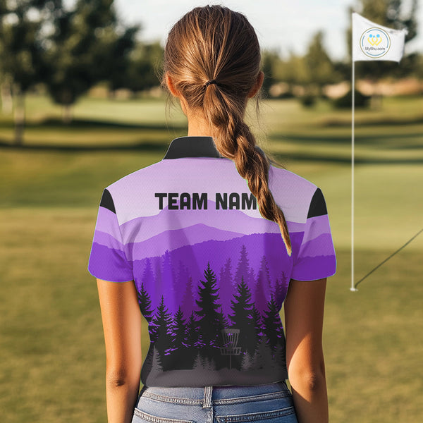 Purple pattern forest Women Disc golf polo shirts Custom team disc golf jerseys for ladies NQS10028