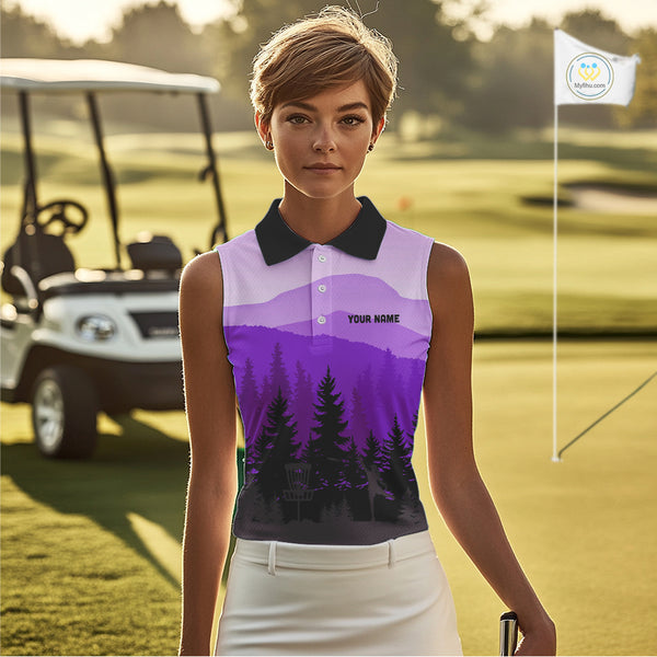 Purple pattern forest Womens sleeveless polo shirt Custom team disc golf jerseys for ladies NQS10028