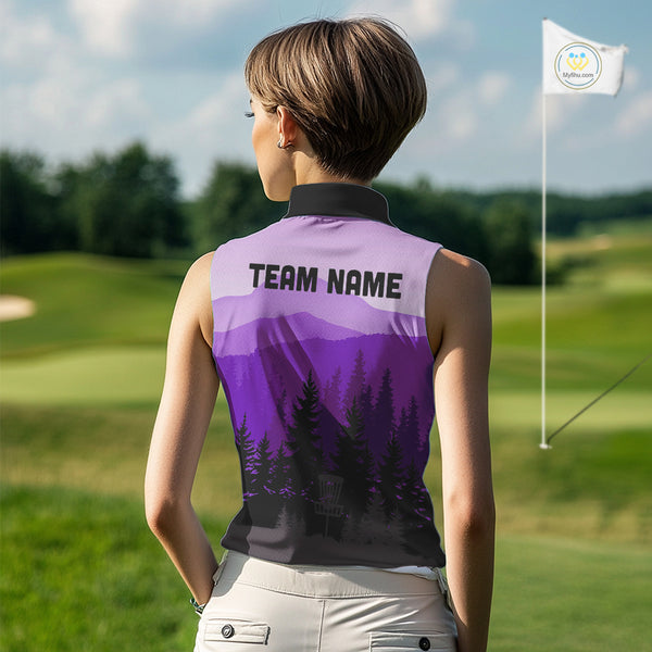 Purple pattern forest Womens sleeveless polo shirt Custom team disc golf jerseys for ladies NQS10028