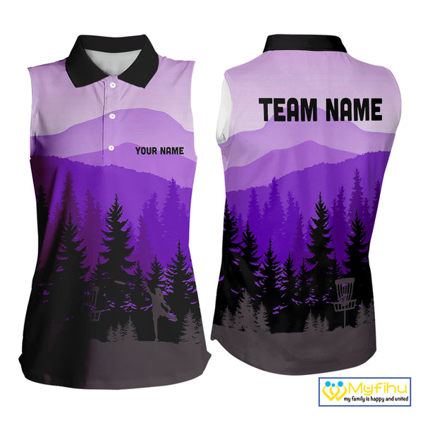 Purple pattern forest Womens sleeveless polo shirt Custom team disc golf jerseys for ladies NQS10028