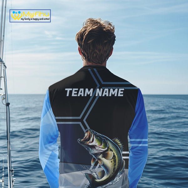 Black and Blue Bass Fishing custom Largemouth Bass Performance Long Sleeve sun protection Shirts NQS10031