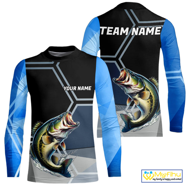 Black and Blue Bass Fishing custom Largemouth Bass Performance Long Sleeve sun protection Shirts NQS10031