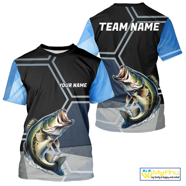 Black and Blue Bass Fishing custom Largemouth Bass Performance Long Sleeve sun protection Shirts NQS10031