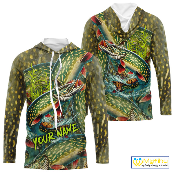 Personalized Northern Pike Fishing jerseys, Pike scales long sleeve fishing shirts uv protection NQS10333