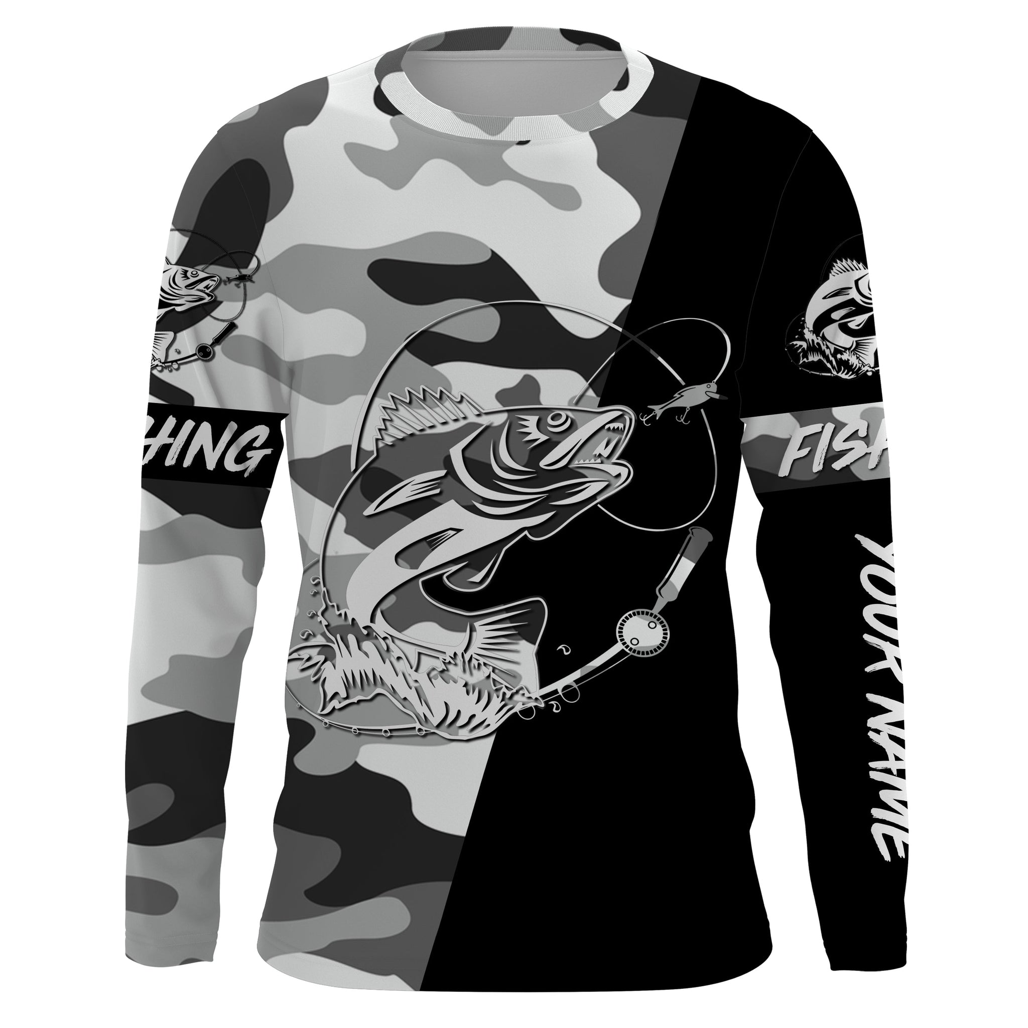 Ice fishing walleye winter camo custom name sun protection long sleeve fishing shirts, walleye jerseys NQS3838