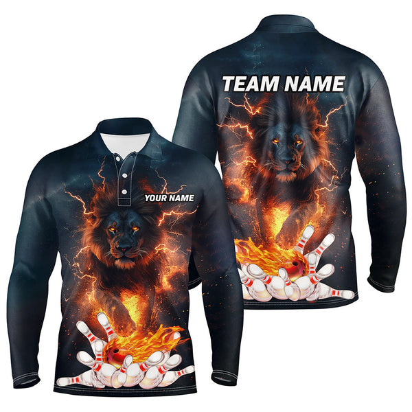 Lightning thunder storm Lion Flame Bowling Polo, Quarter Zip Shirt For Men Custom Bowling Team Jersey NQS8567