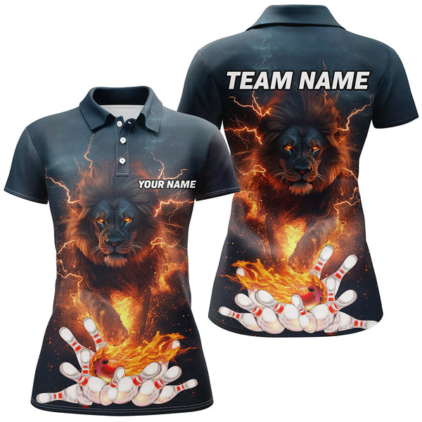 Lightning thunder storm Lion Flame Bowling Polo, 1/4 Zip Shirt For Women Custom Bowling Team Jersey NQS8567