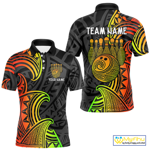 Personalized Black and Colorful Tribal pattern Bowling Shirts For Men Custom Team Bowling Jersey NQS10764