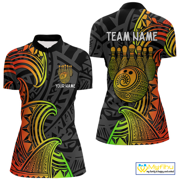 Personalized Black and Colorful Tribal pattern Bowling Shirts For Women Custom Team Bowling Jersey NQS10764