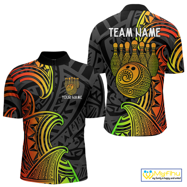 Personalized Black and Colorful Tribal pattern Bowling Shirts For Men Custom Team Bowling Jersey NQS10764