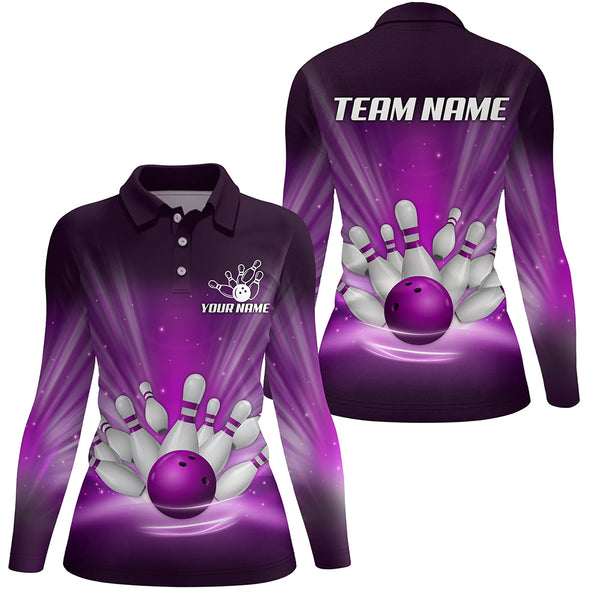 Purple light Bowling Polo, Quarter Zip Shirts For Women Custom Bowling Team League Uniform NQS8818