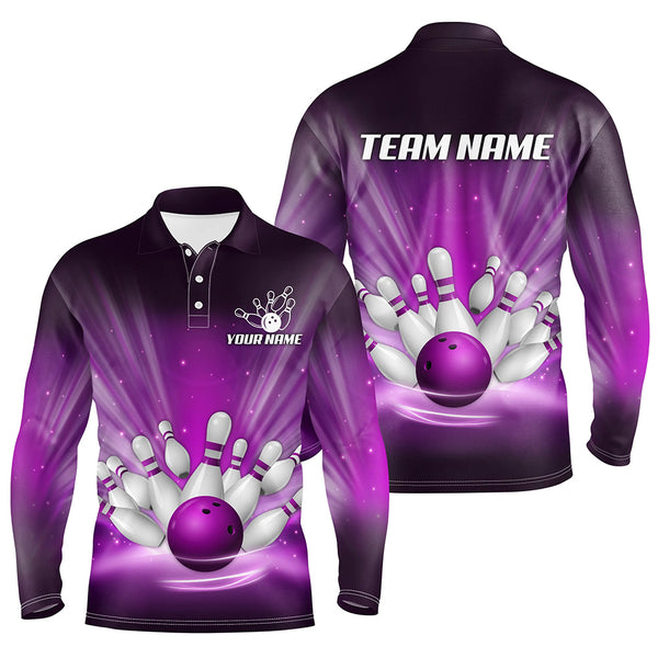 Purple light Bowling Polo, Quarter Zip Shirts For Men Custom Bowling Team League Uniform NQS8818