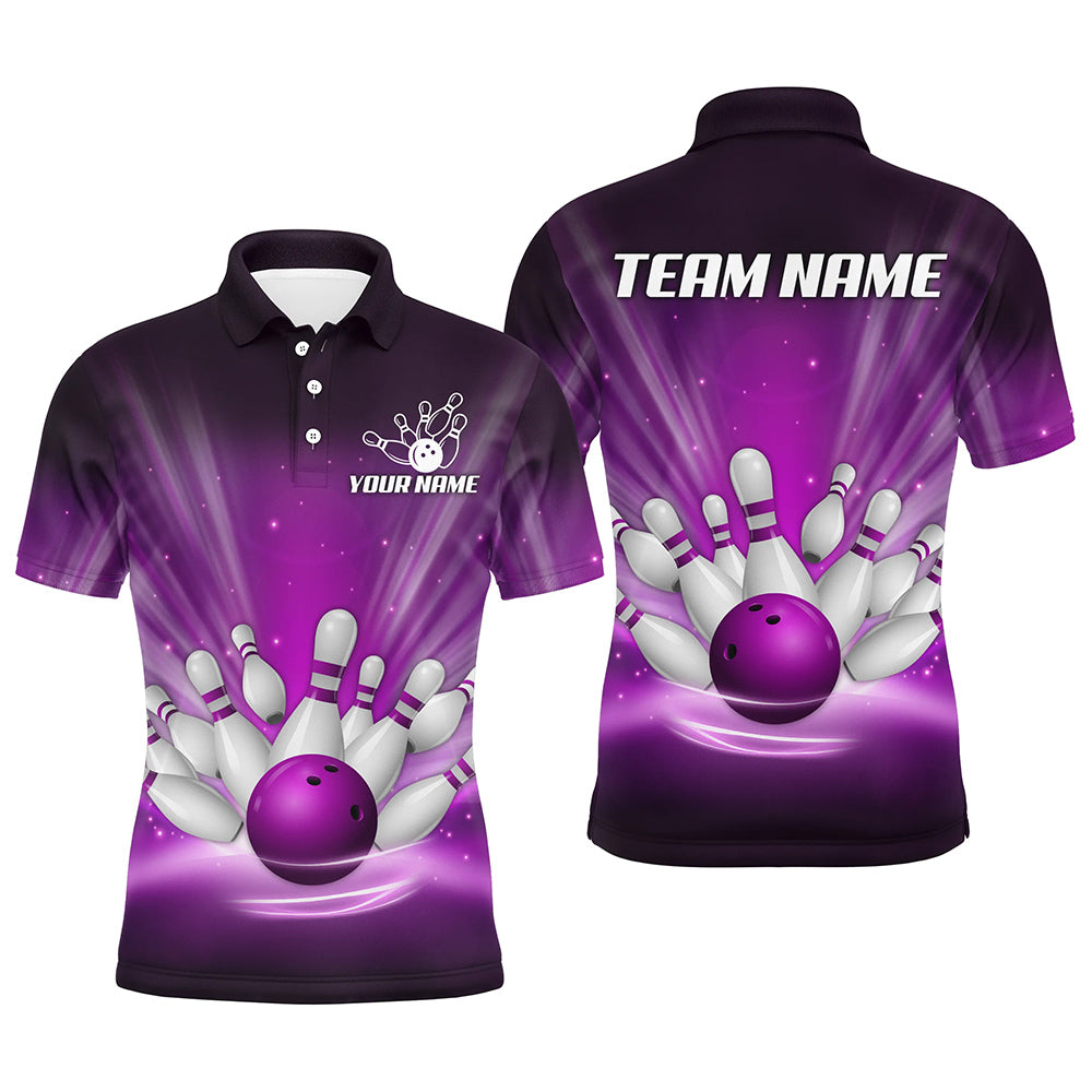 Purple light Bowling Polo, Quarter Zip Shirts For Men Custom Bowling Team League Uniform NQS8818