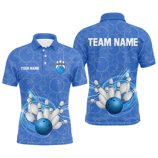 Blue Camo Bowling Polo, Quarter Zip Shirts For Men Custom Bowling Team League Uniform Jerseys NQS8819