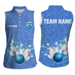 Blue Camo Bowling sleeveless polo Shirt For Women Custom Bowling Team League Uniform Jerseys NQS8819