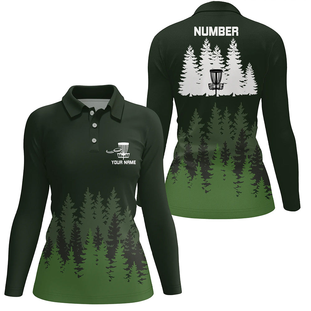 Green tree forest pattern Womens disc golf polo shirts custom team disc golf clothing NQS6926