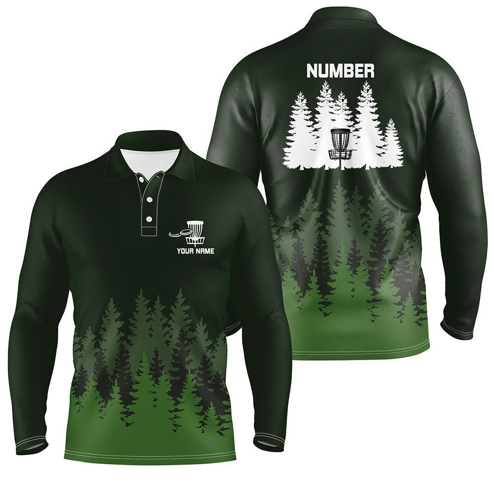 Green tree forest pattern Mens disc golf polo shirts custom team disc golf clothing NQS6926