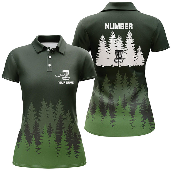 Green tree forest pattern Womens disc golf polo shirts custom team disc golf clothing NQS6926