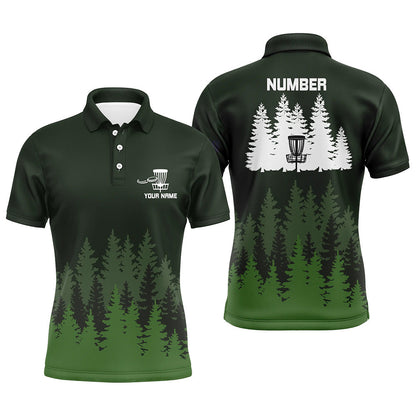 Green tree forest pattern Mens disc golf polo shirts custom team disc golf clothing NQS6926