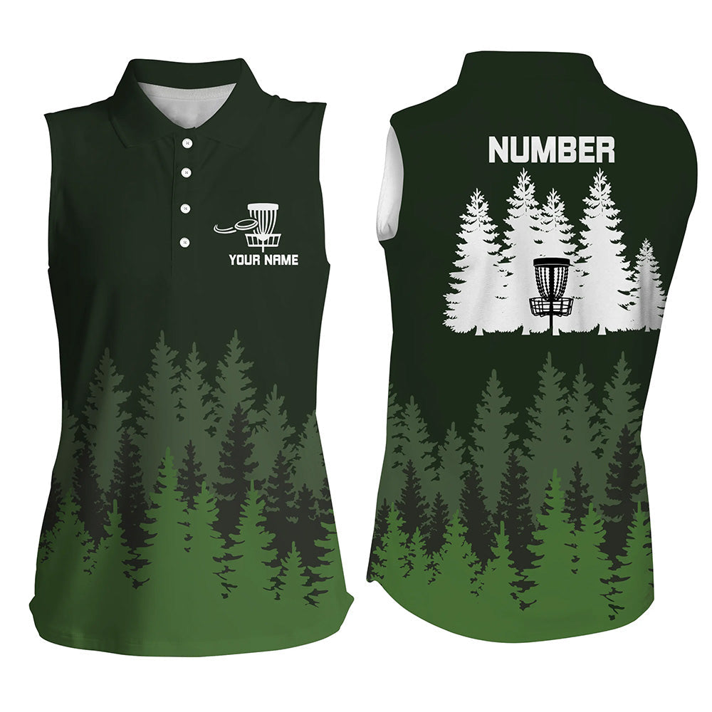 Green tree forest pattern Women sleeveless polo shirts custom team disc golf clothing NQS6926