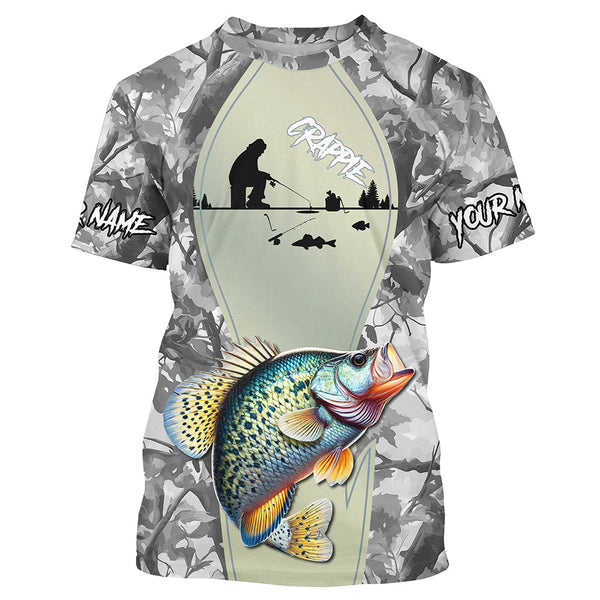 Personalized Winter camo Crappie Ice Fishing Shirts Custom Team Crappie Long Sleeve Fishing Jersey NQS9288