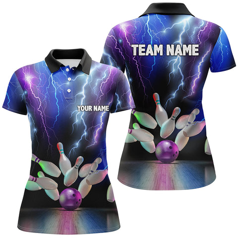 Women bowling polo shirts colorful lightning thunder storm bowling team league jerseys NQS7093