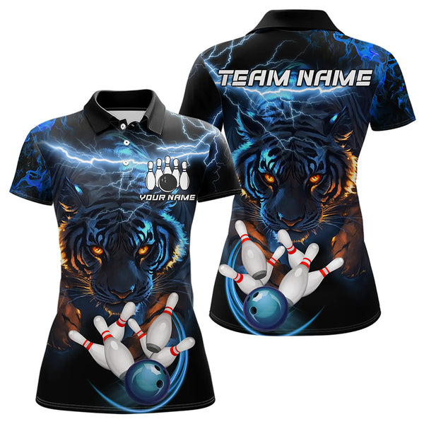 Personalized Blue Lightning Thunder Storm Tiger Bowling Shirts For Women Custom Bowling Team Jerseys NQS9466