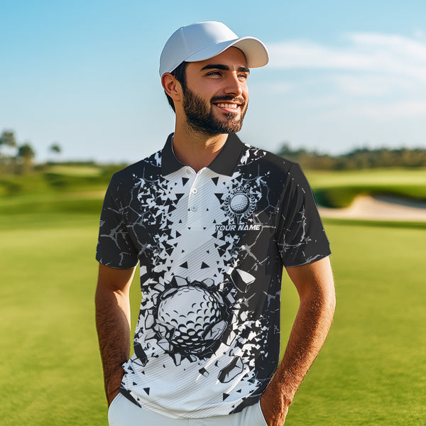 Black and White broken Golf ball Polo shirt for men Custom Team golf uniform mens golf tops NQS9787