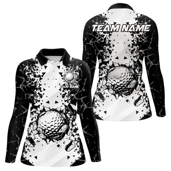 Black and White broken Golf ball Polo shirt for Women Custom Team golf uniform ladies golf tops NQS9787