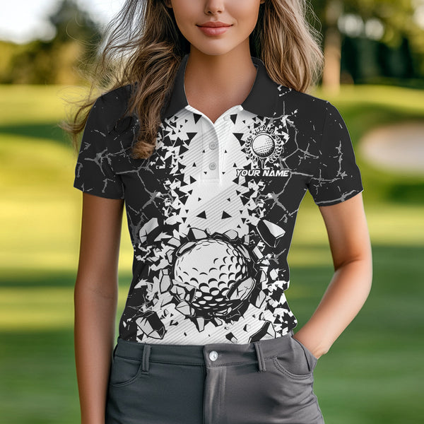 Black and White broken Golf ball Polo shirt for Women Custom Team golf uniform ladies golf tops NQS9787