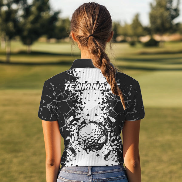 Black and White broken Golf ball Polo shirt for Women Custom Team golf uniform ladies golf tops NQS9787